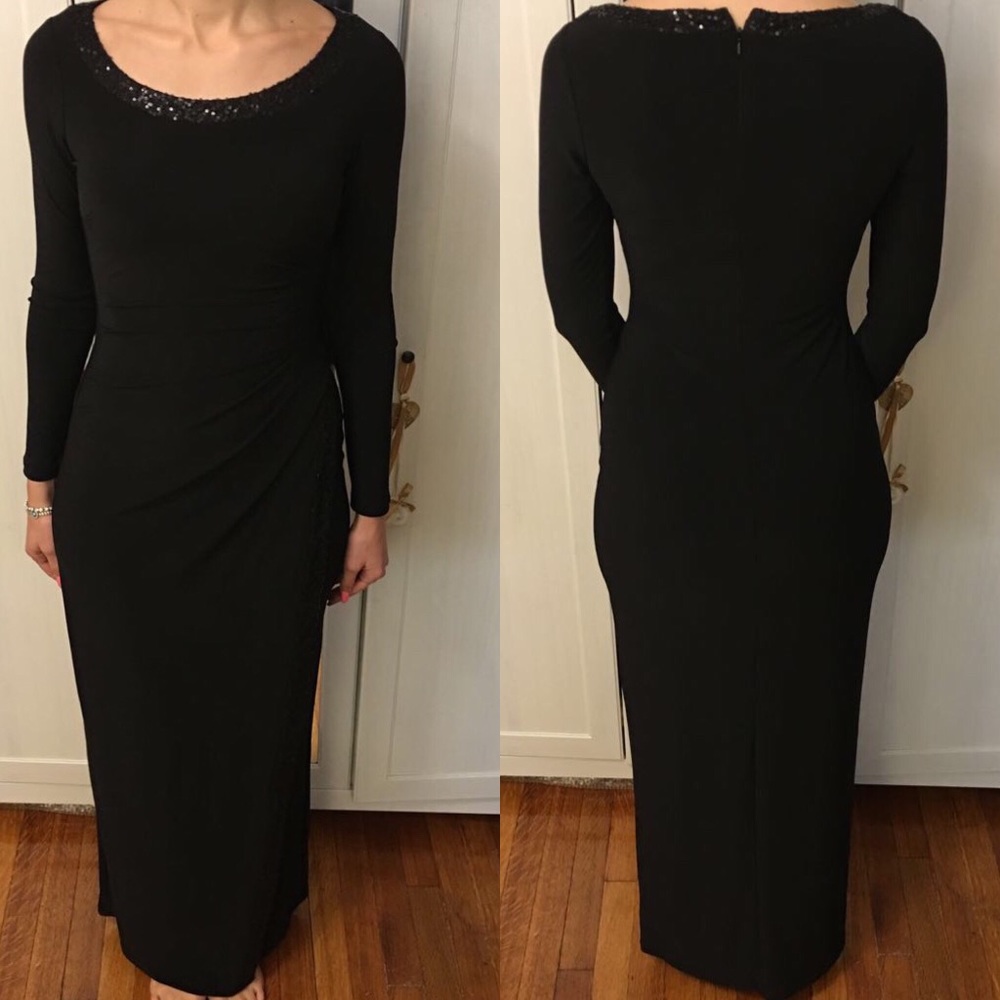 NWT Chaps long gown dress black with sequins sze 2 - Picture 7 of 7